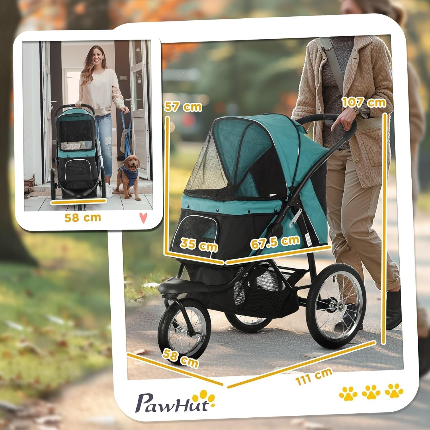 Pet Stroller for Small & Medium Dogs up to 20kg, Foldable 3 Wheel Jogger