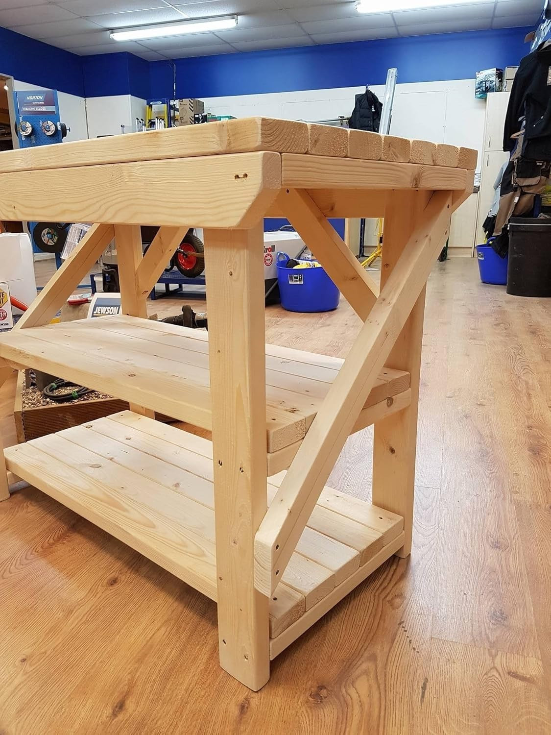 Heavy Duty Wooden Workbench 4ft Double Shelf Strong Garage Workshop Table