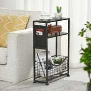 Black 3-Tier Narrow Side Table 30x30x50 cm | Slim End Table w/ Storage