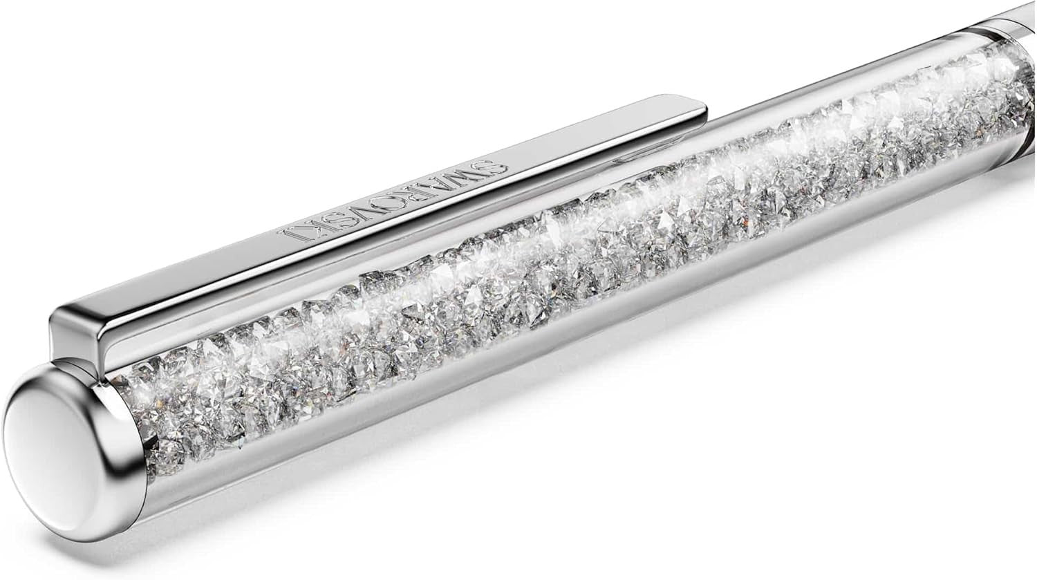 Grey Crystal Ballpoint Pen Black Ink Chrome Clip Gift Pouch