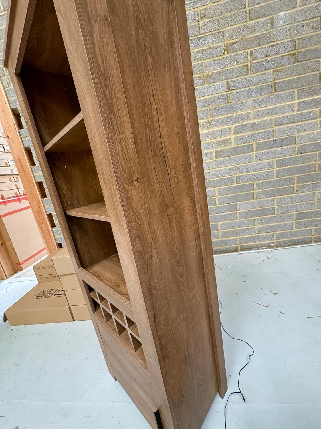 Dark Oak Display Cabinet with Wine Rack & LED Lighting | Tall Bar Storage Unit