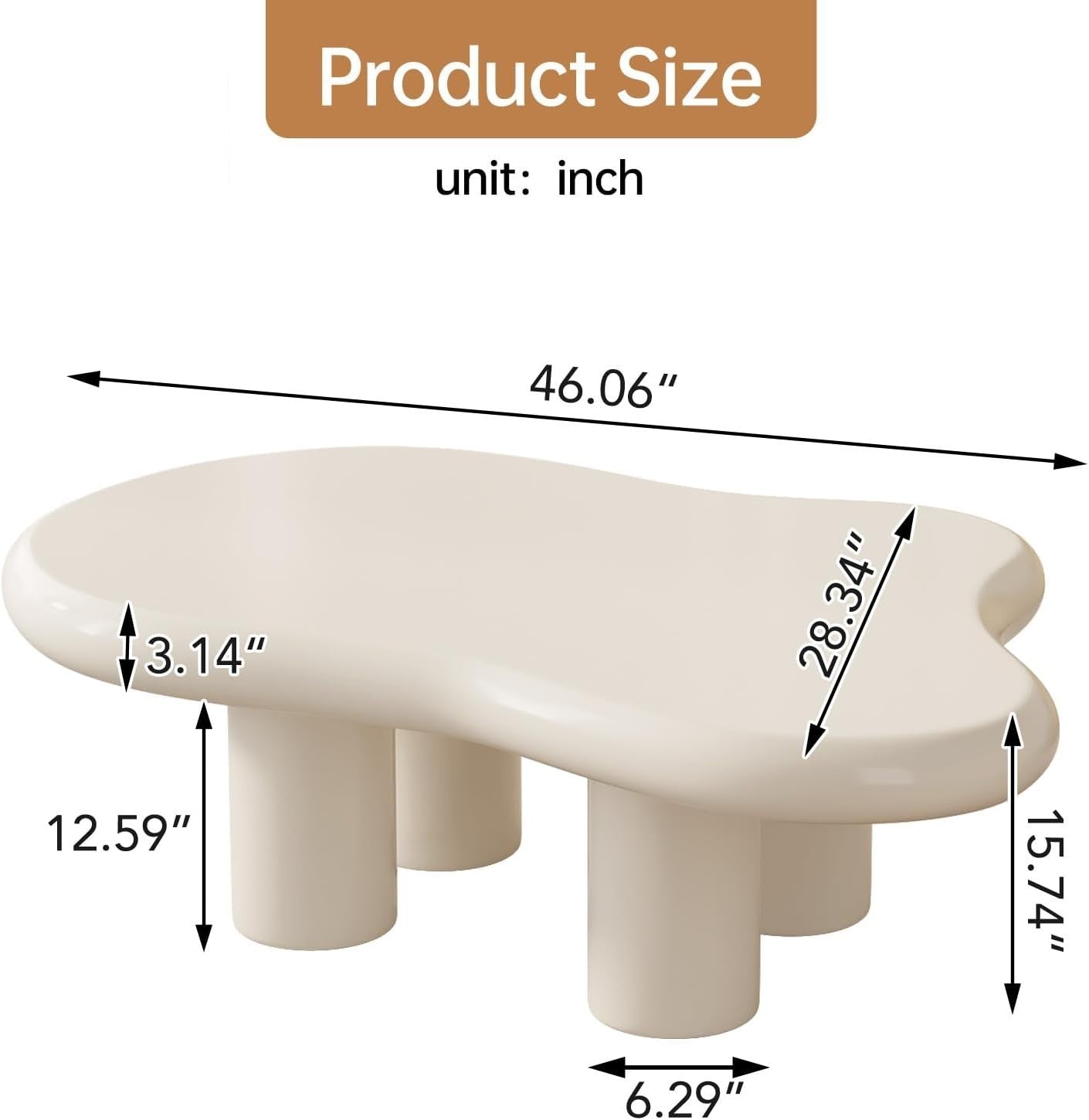 White Cloud Coffee Table Rounded Edges Durable MDF 117x72x40cm Modern
