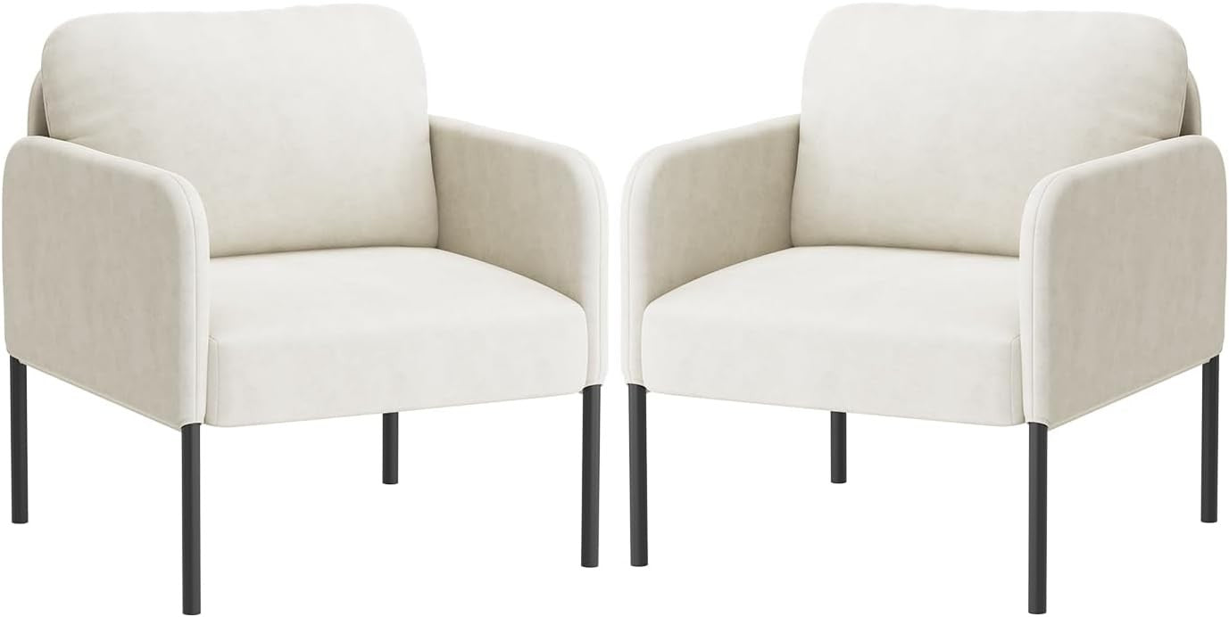 Beige Velvet Accent Armchairs Set of 2 Modern Lounge Chairs