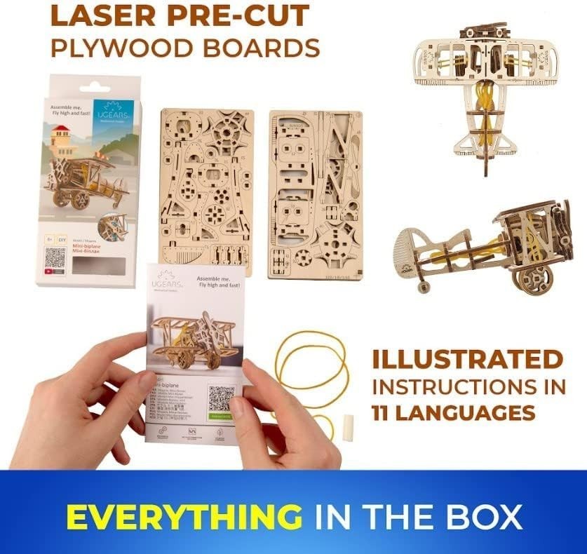 3D Wooden Airplane Puzzle Model Kit with Pull-Back Motor - 84 Pcs DIY Toy