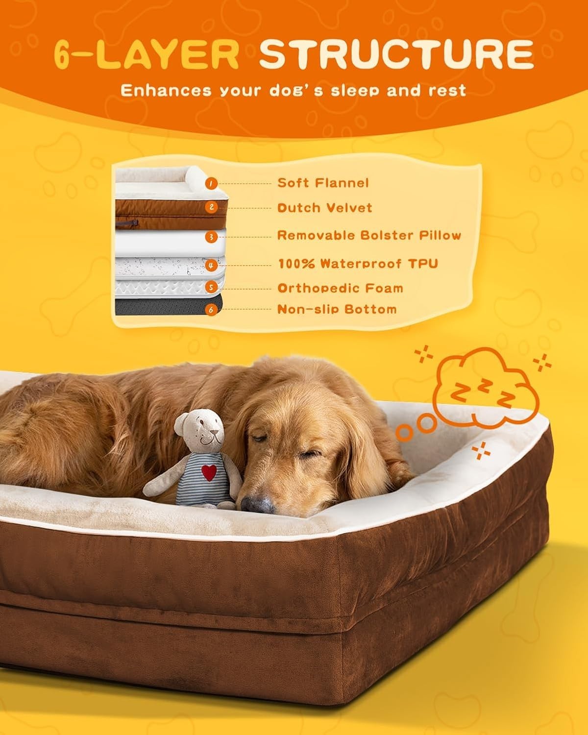 Orthopedic Cat & Small Dog Bed 61x46cm Waterproof Brown