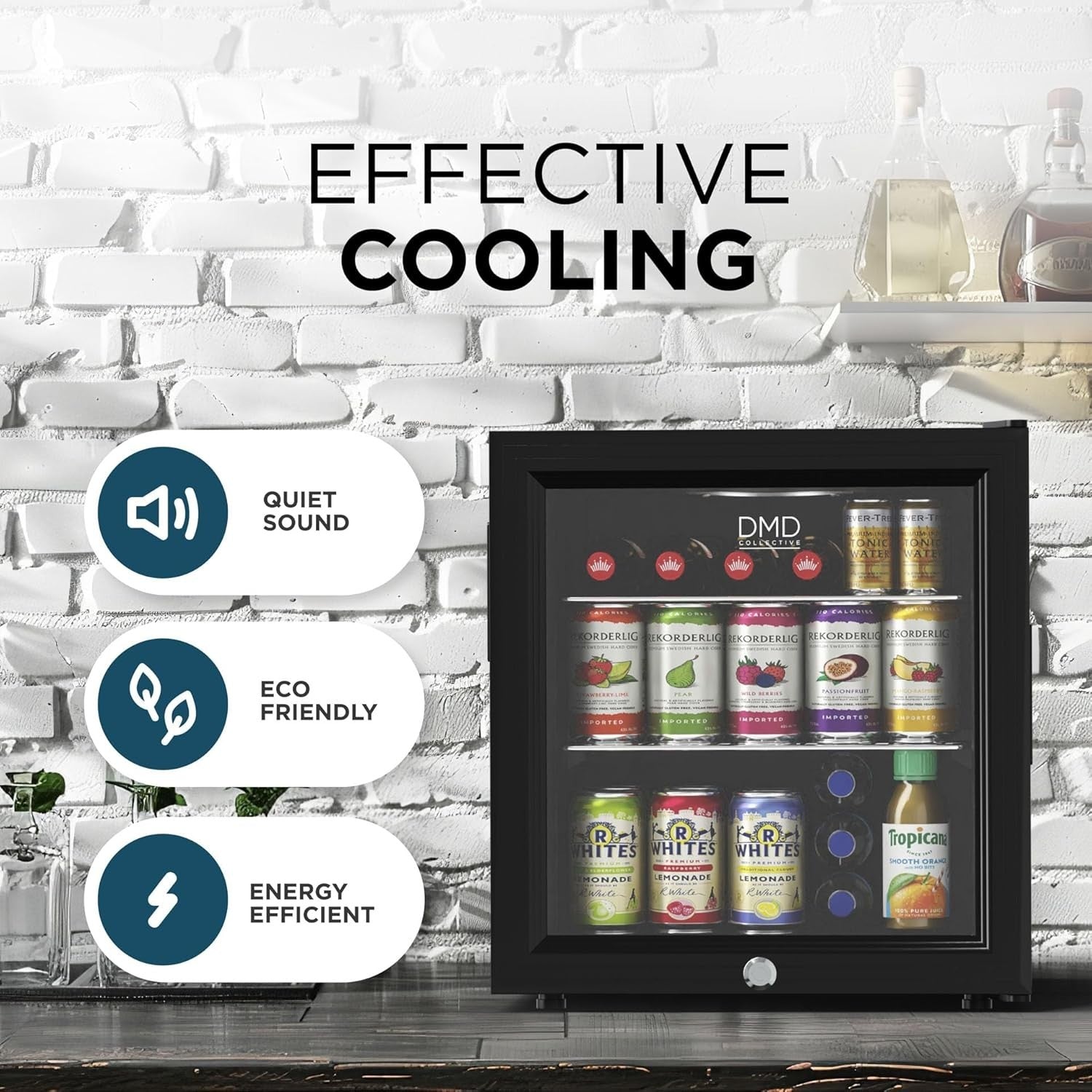 50L Mini Fridge Countertop Glass Door LED Lockable Black Freezerless