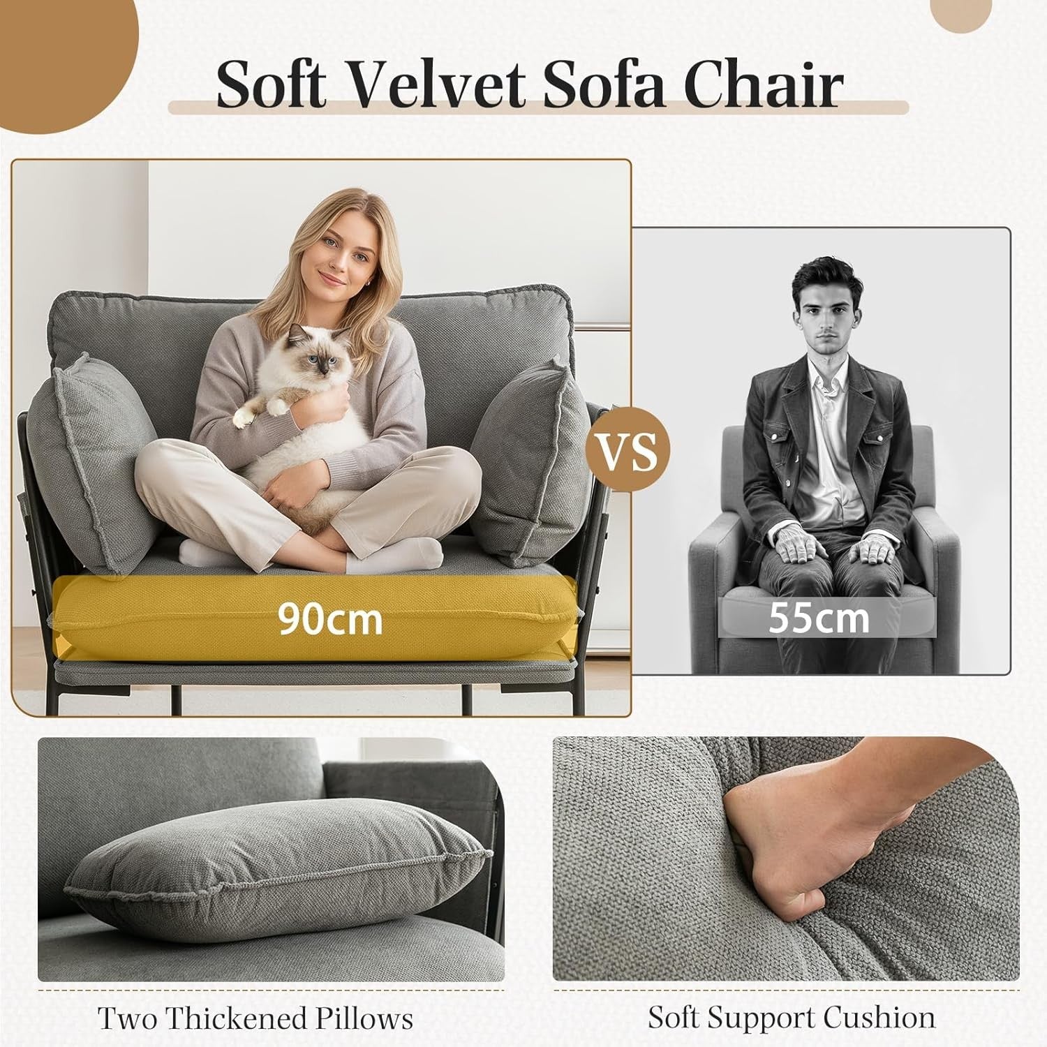 Modern Grey Upholstered Accent Armchair with Metal Frame – Cozy Lounge