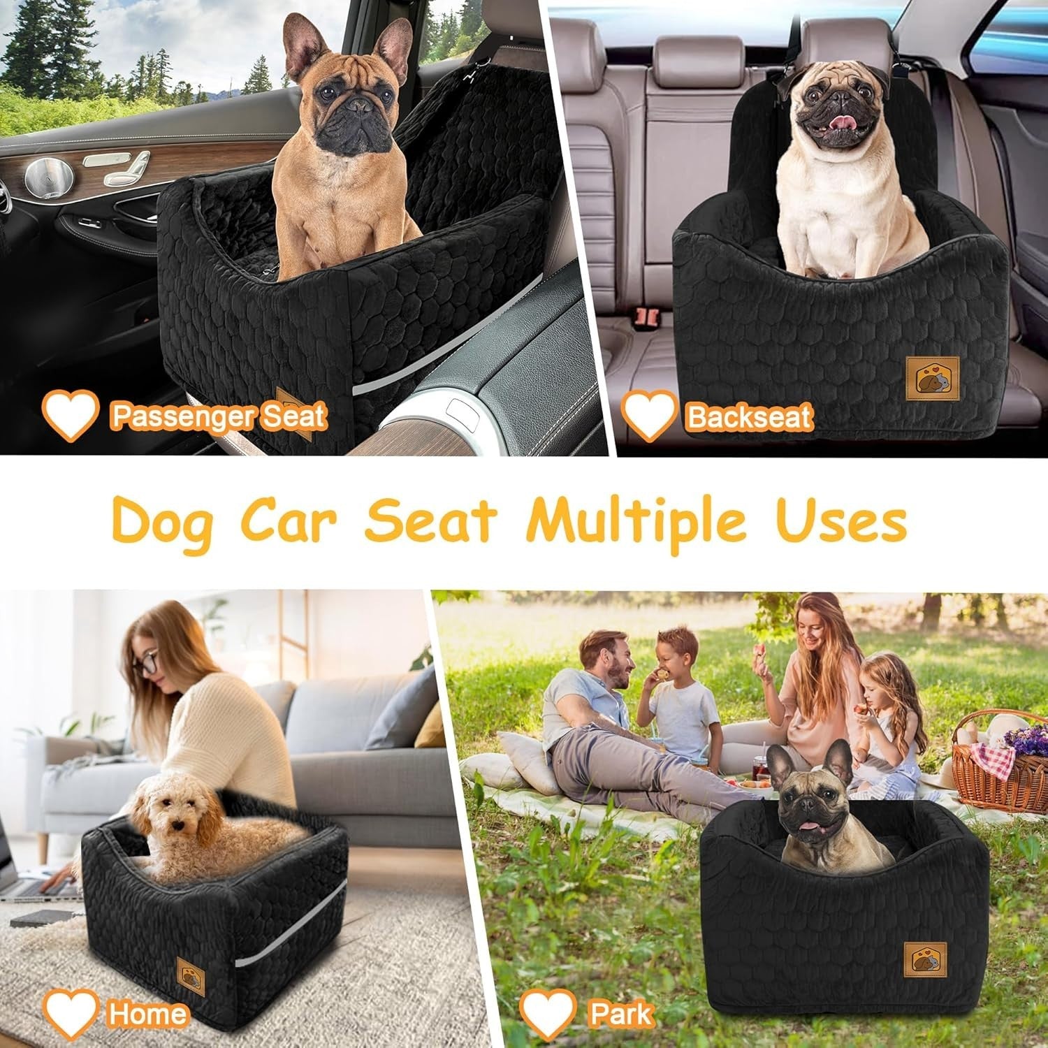 Memory Foam Dog Car Seat Booster Bed Washable Travel Carrier 35lb
