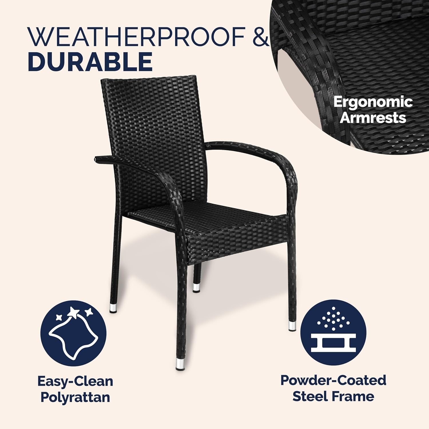 Black Rattan Garden Dining Chairs Set of 8 Stackable Weatherproof Patio Seats