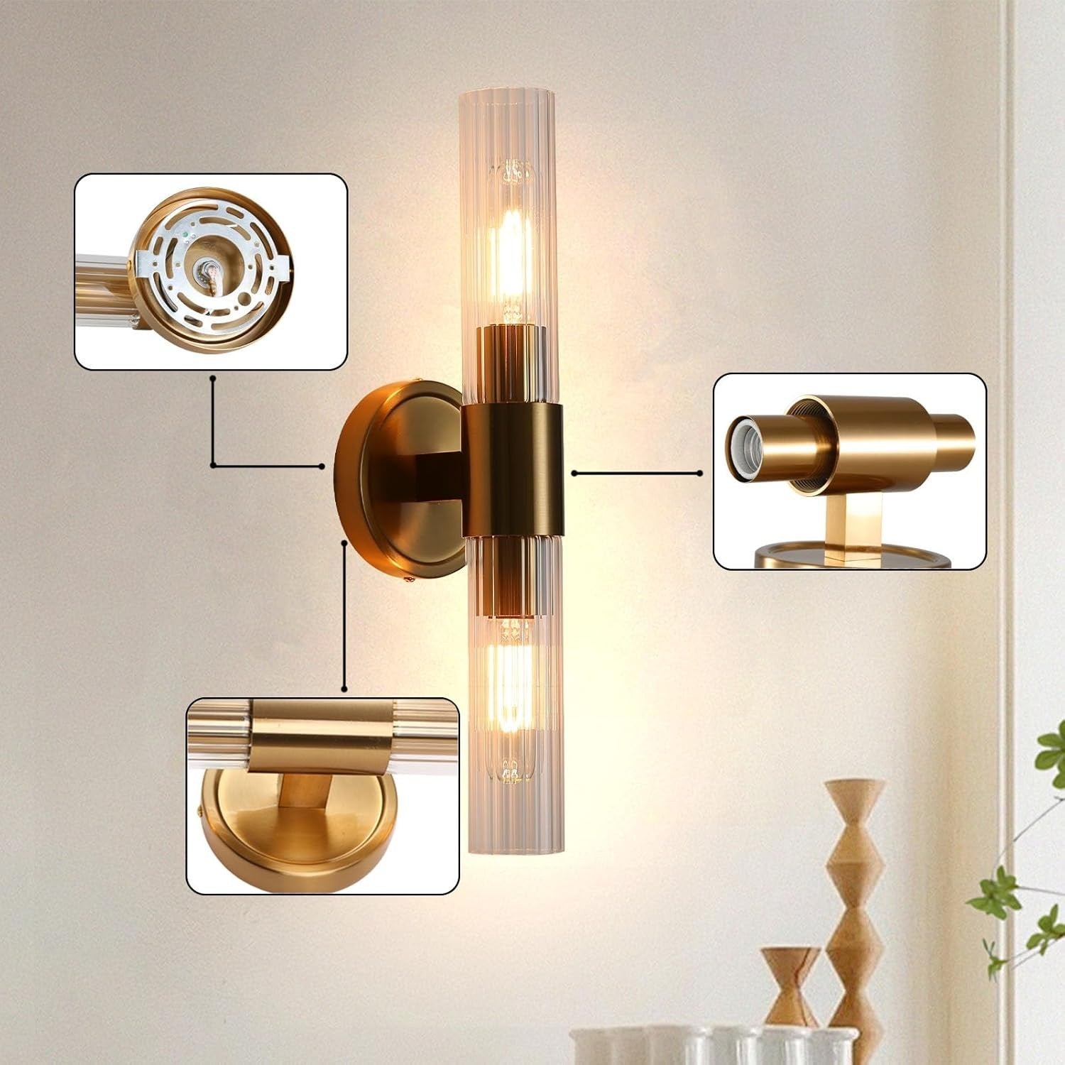 Dimmable Vintage Wall Sconce Light with Glass Shade & E27 Bulb Socket