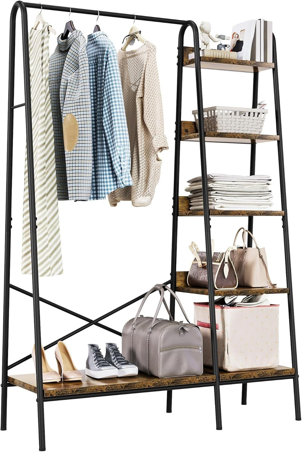 Industrial Coat Rack with Shoe Storage & 5 Shelves – Sturdy Hall Tree 160cm
