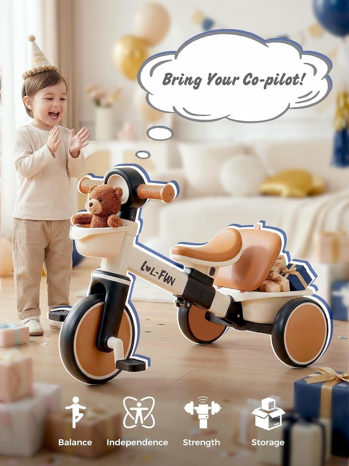 Kids Tricycle Toddler Bike Adjustable Seat Storage Baskets 10M-4Y