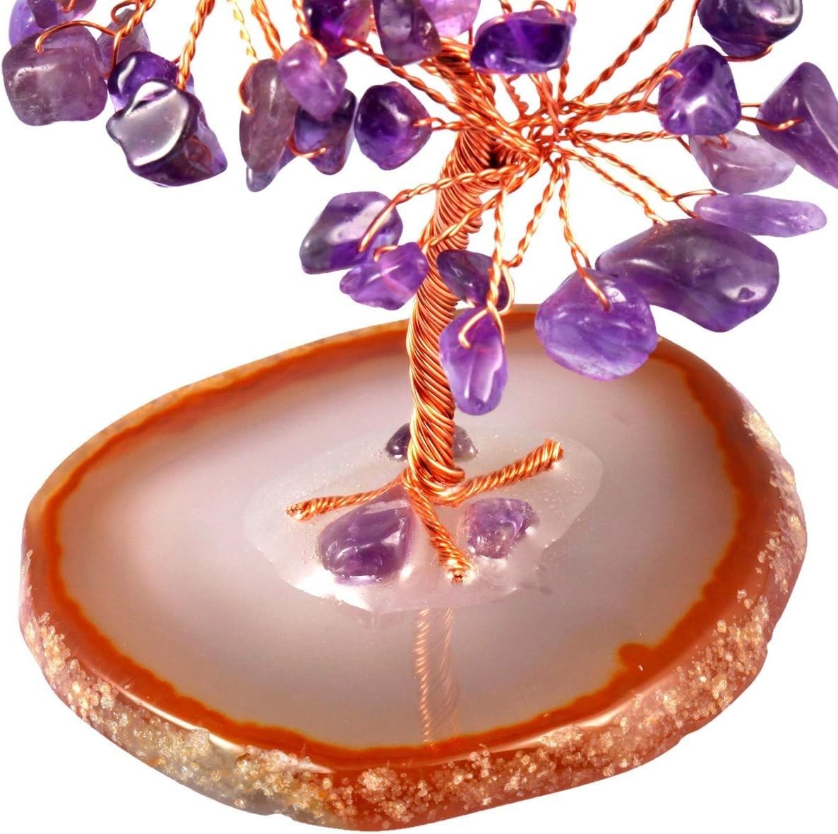 Amethyst Crystal Money Tree Ornament Healing Gemstone Decor Agate Base Gift