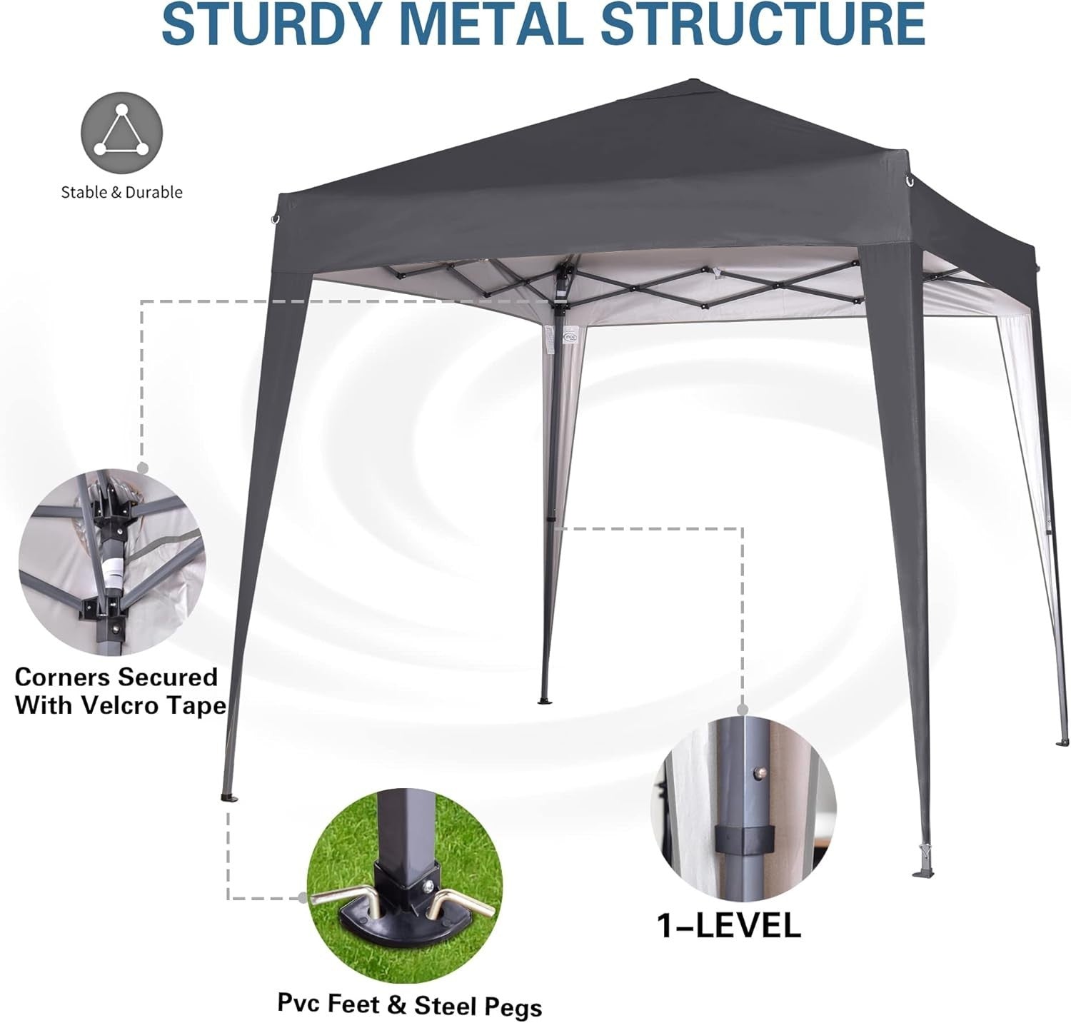 2x2m Pop Up Gazebo Waterproof w/ Sides Grey Silver Protective Canopy
