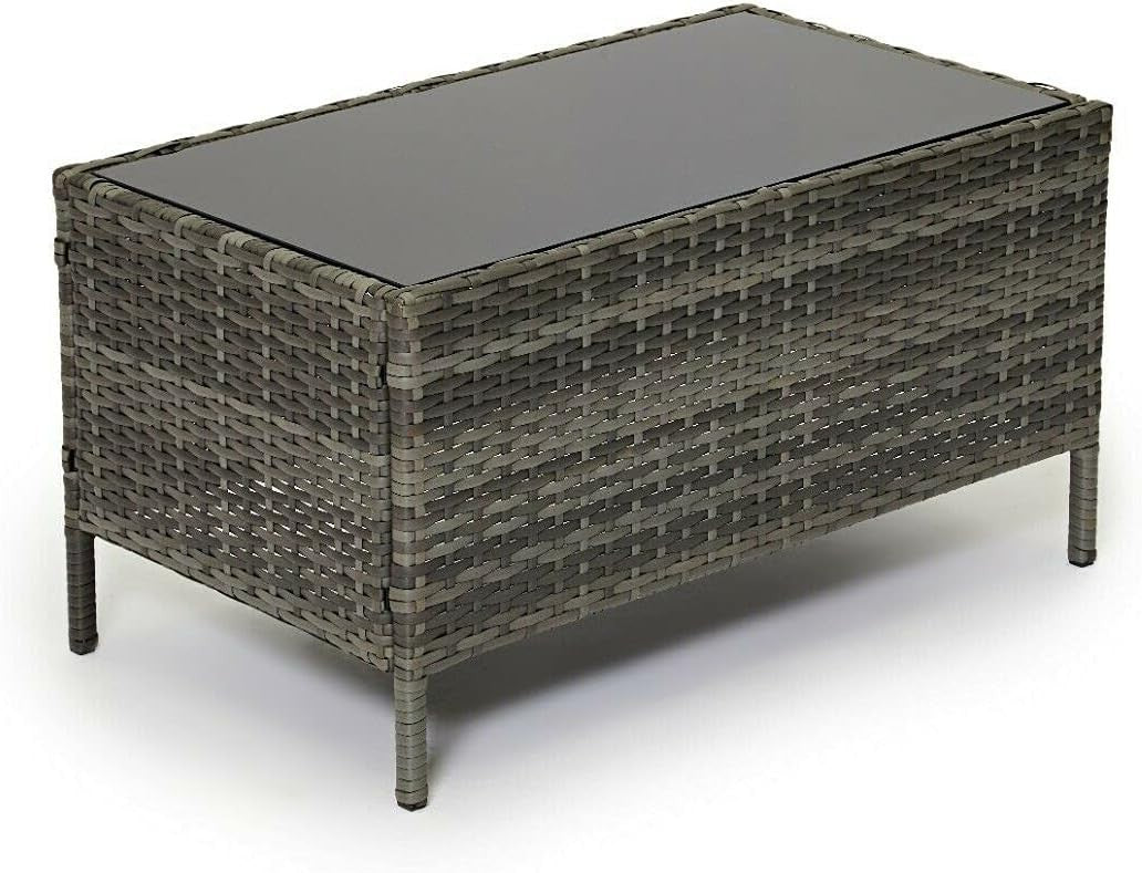 Outdoor Rattan Patio Set 2 Chairs + 2-Seater Sofa & Glass Coffee Table