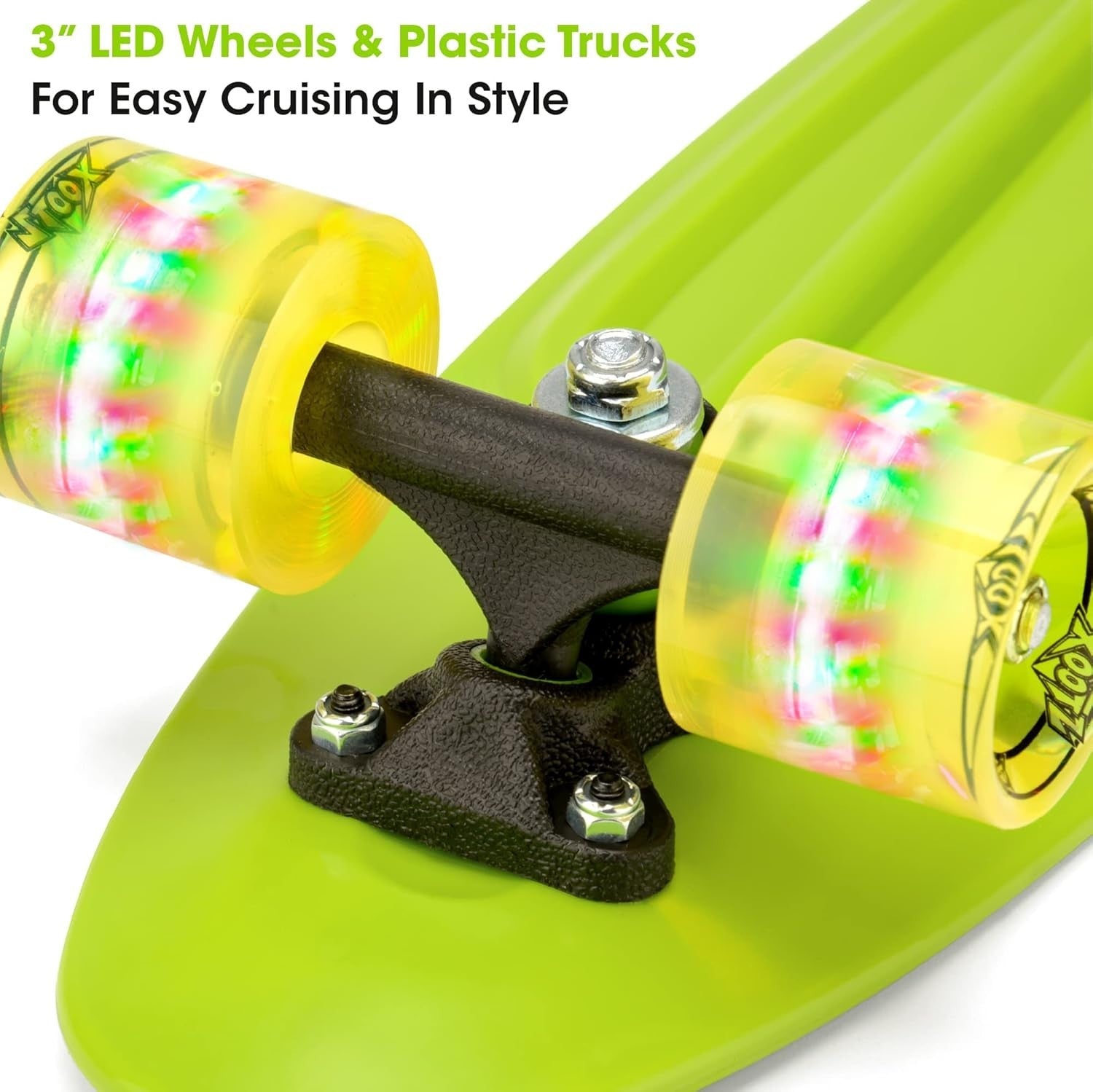 22in Retro Mini Cruiser Skateboard LED Wheels Kids Beginner Board Green