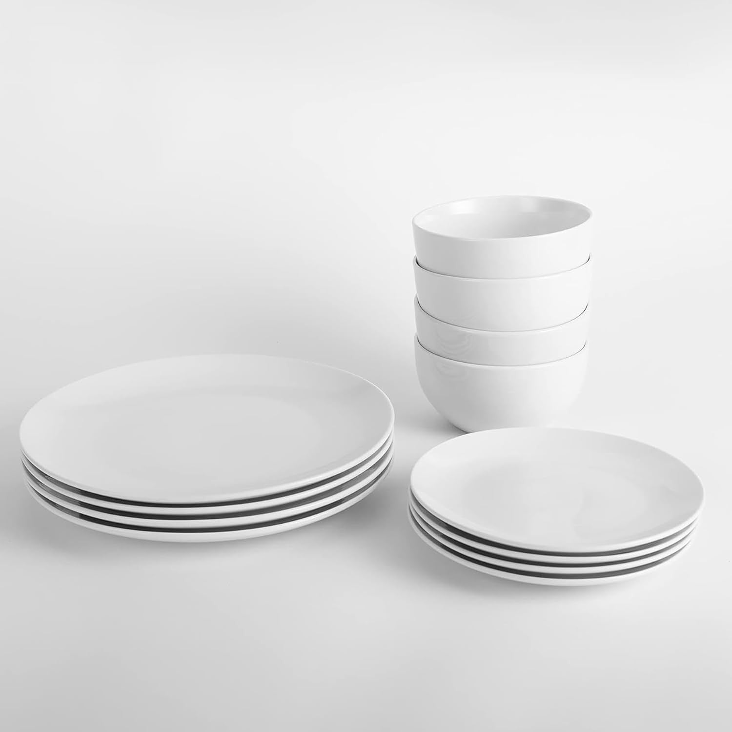 12pc Porcelain Dinnerware Set White Plates Bowls Microwave Dishwasher Safe