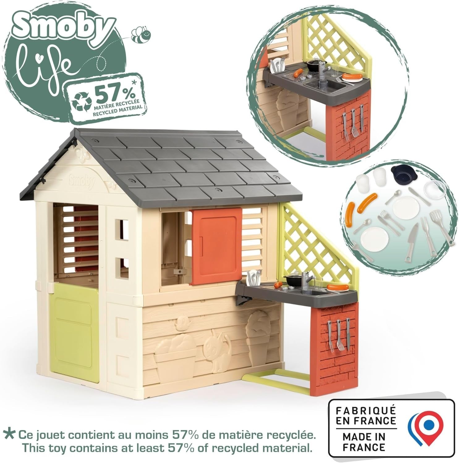 Kids Indoor Outdoor Playhouse with Kitchen Sustainable Plastic Garden House