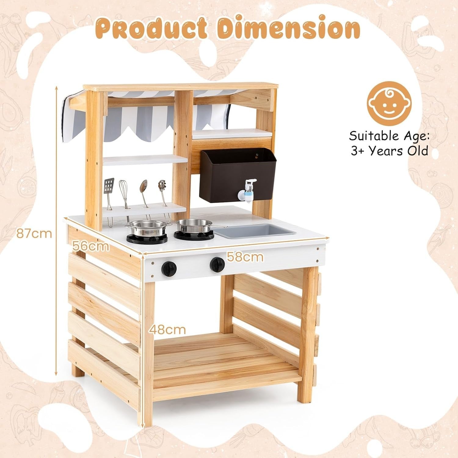 Wooden Mud Kitchen Outdoor Kids Play Kitchen Grocery Stand Toy Set