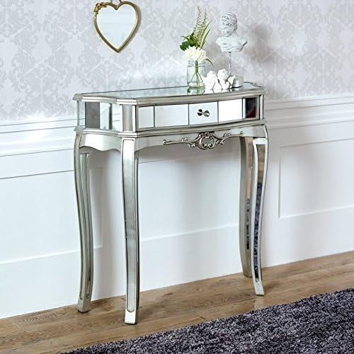 Silver Mirrored Half Moon Console Table with Drawer, Elegant 80x81x30cm