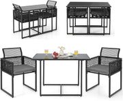 3pc Patio Bistro Set Glass Table 2 Rattan Chairs Cushions Space Saving