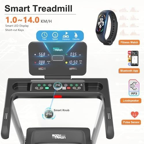 Folding Bluetooth Treadmill 14km/h 15-Level Incline 2.5HP App Kinomap Zwift Home