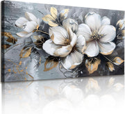 Large White Floral Canvas Wall Art 100x50cm Modern Botanical