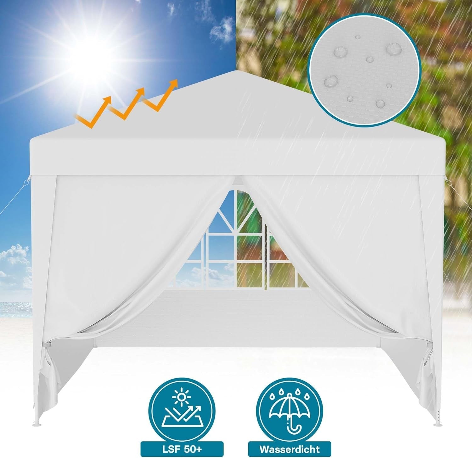 3x3m White Garden Pavilion Gazebo UV50+ with Removable Sides Windows Party Tent