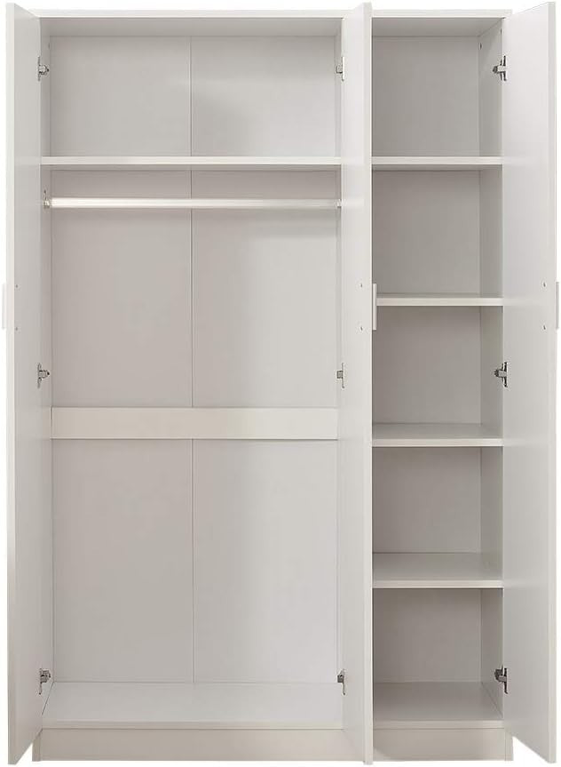 3-Door White Wardrobe with Hanging Rail & Shelves Large Bedroom Storage Cupboard
