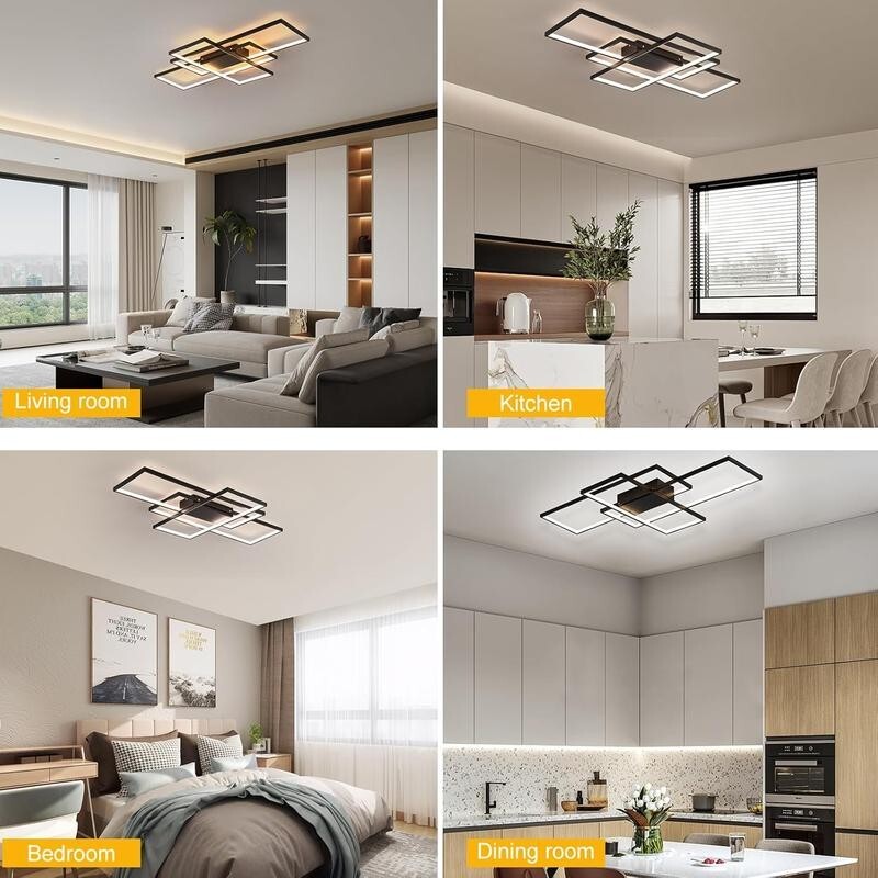 3 Square LED Ceiling Light Dimmable Remote Modern 50W Flush Mount Lamp