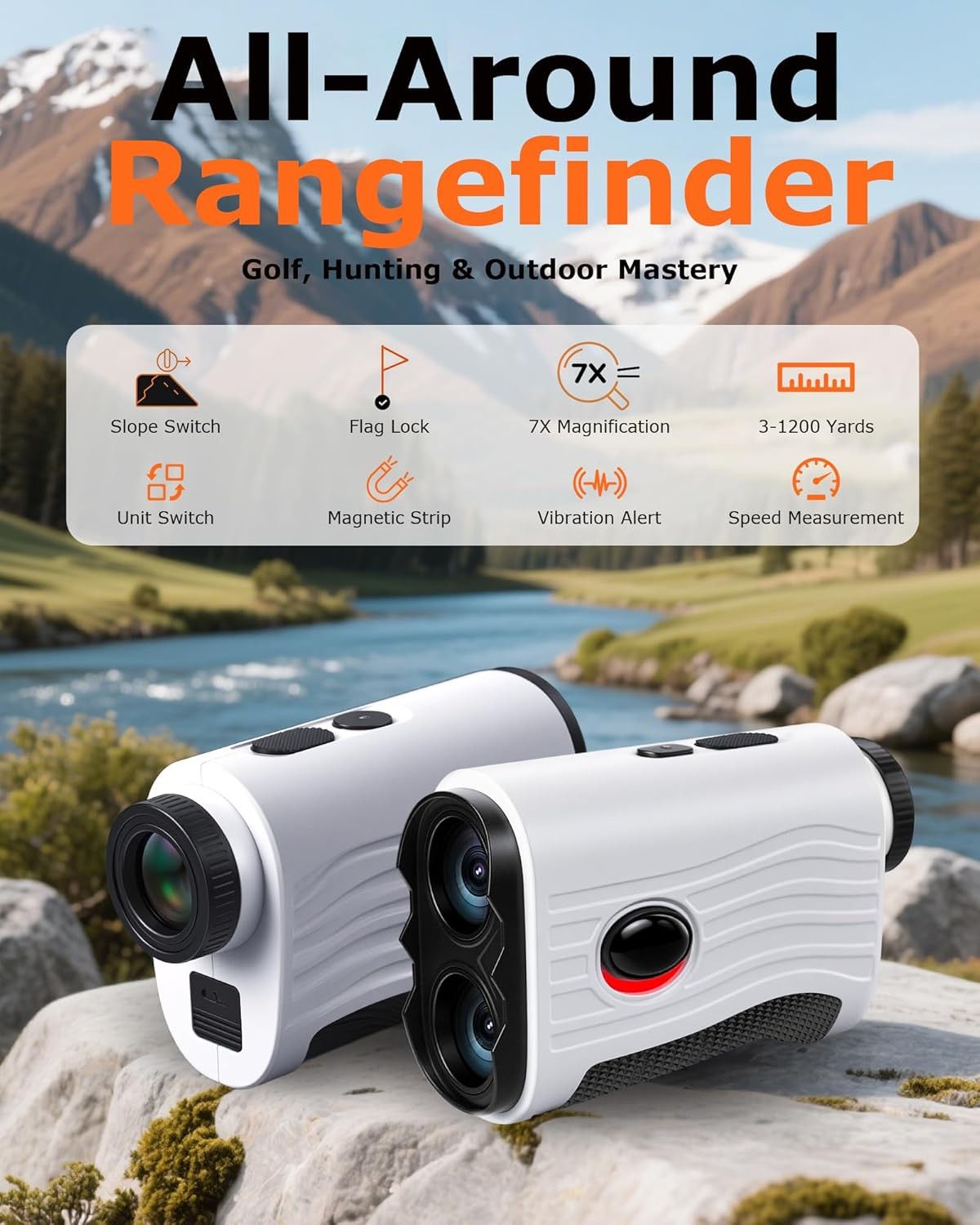 Golf Laser Rangefinder 1200 Yards Slope Flag Lock Vibration 7X Rechargeable