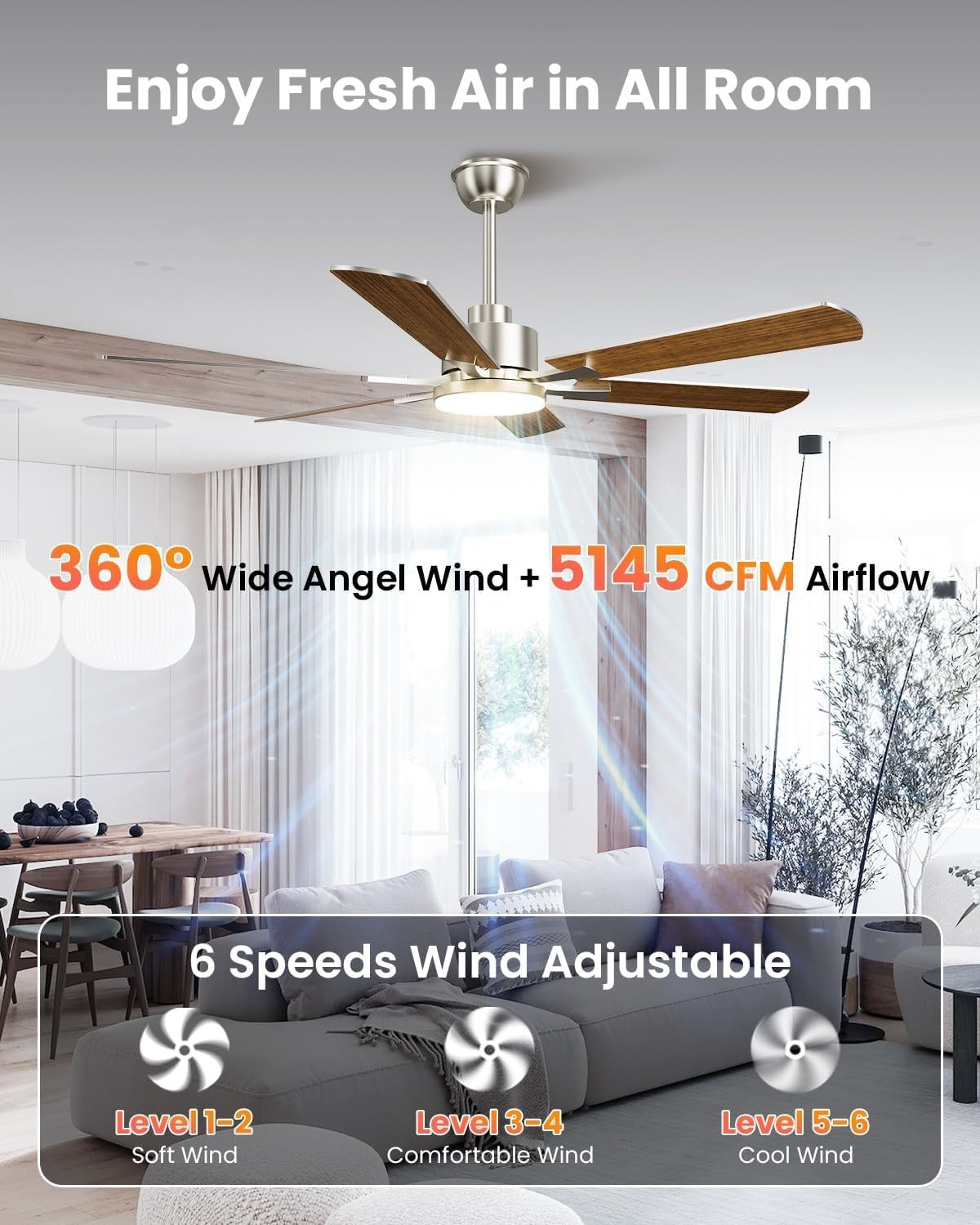 Airwit 52" Ceiling Fan with Lights, Double Sided Blades, Remote, LED