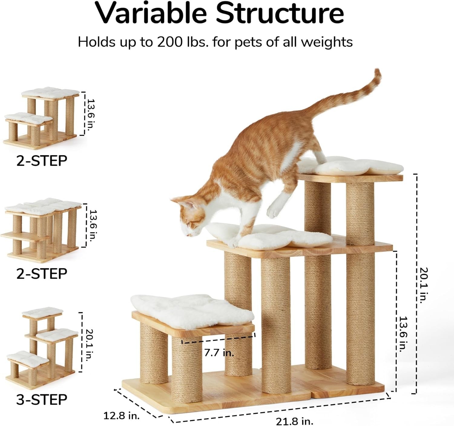 Solid Wood Dog Stairs 20in Pet Ramp with Cat Scratching Post