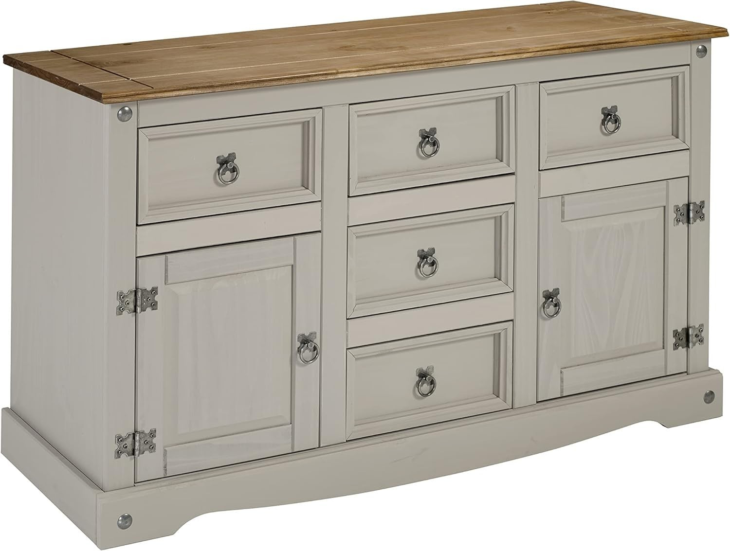 Grey 5-Drawer Sideboard with Antique Wax Top – Rustic Storage for Living Room