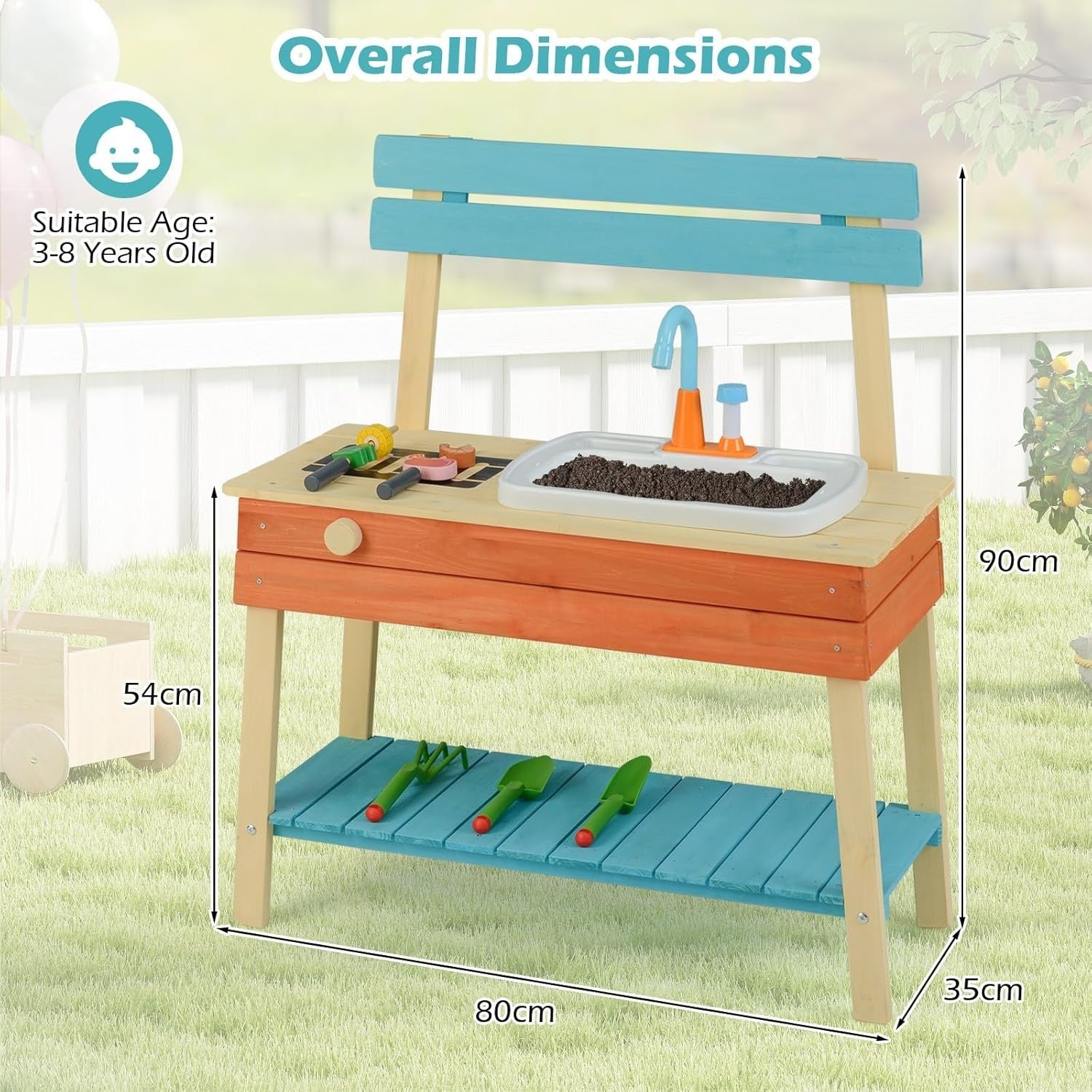 Kids Mud Kitchen Outdoor Wooden Play Kitchen Water Sink Garden Toy