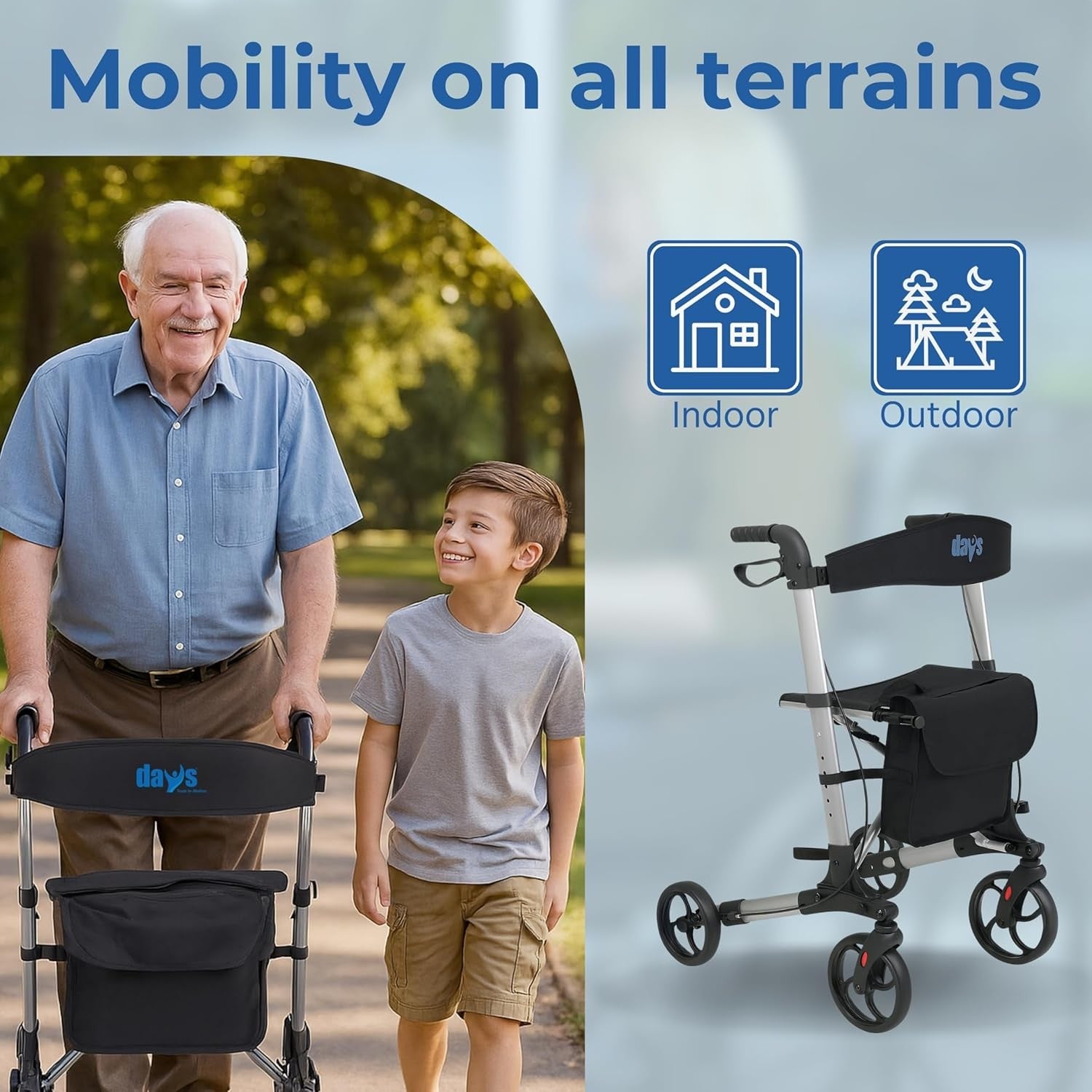 4 Wheel Rollator Walker with Seat Lightweight Folding Mobility Aid