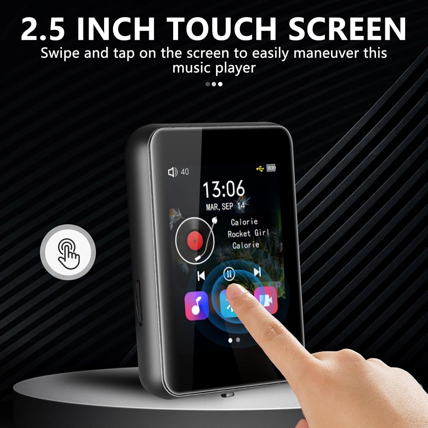 72GB MP3 Player Bluetooth 5.2 2.5" Touch Screen FM Speaker