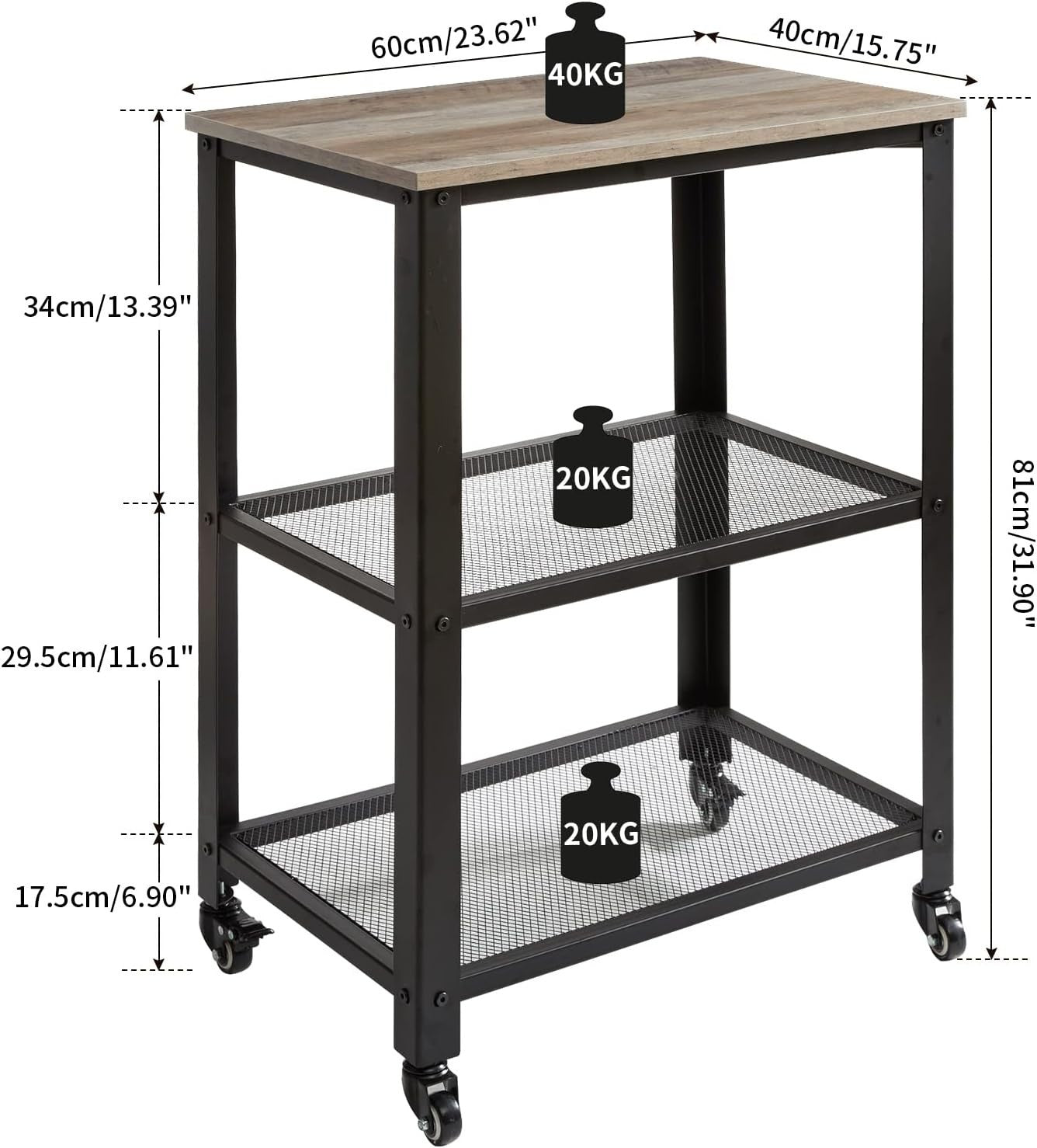 Industrial Kitchen Serving Cart 3 Tier Rolling Trolley