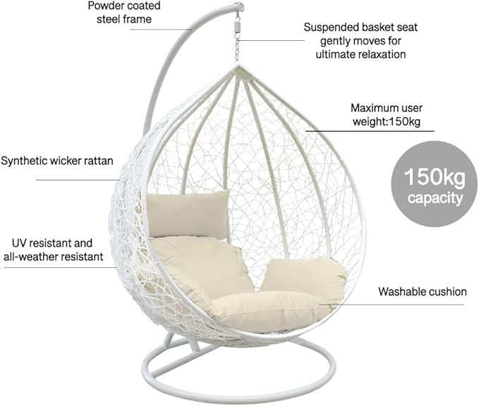 Hanging Rattan Egg Chair Swing Seat with Cushions & Stand Indoor Outdoor Hammock