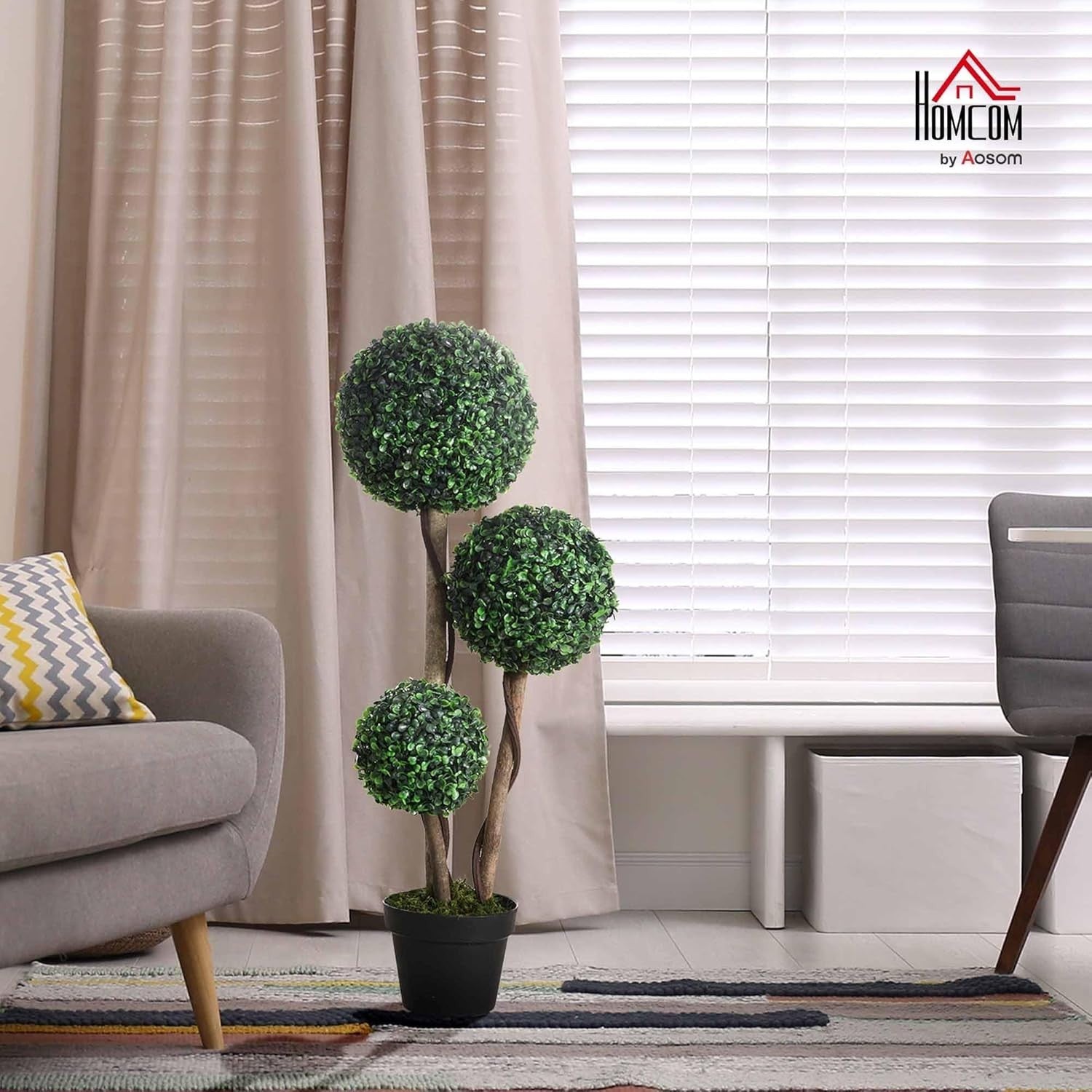 90cm Artificial Boxwood Triple Ball Topiary Tree in Weighted Pot Home Decor