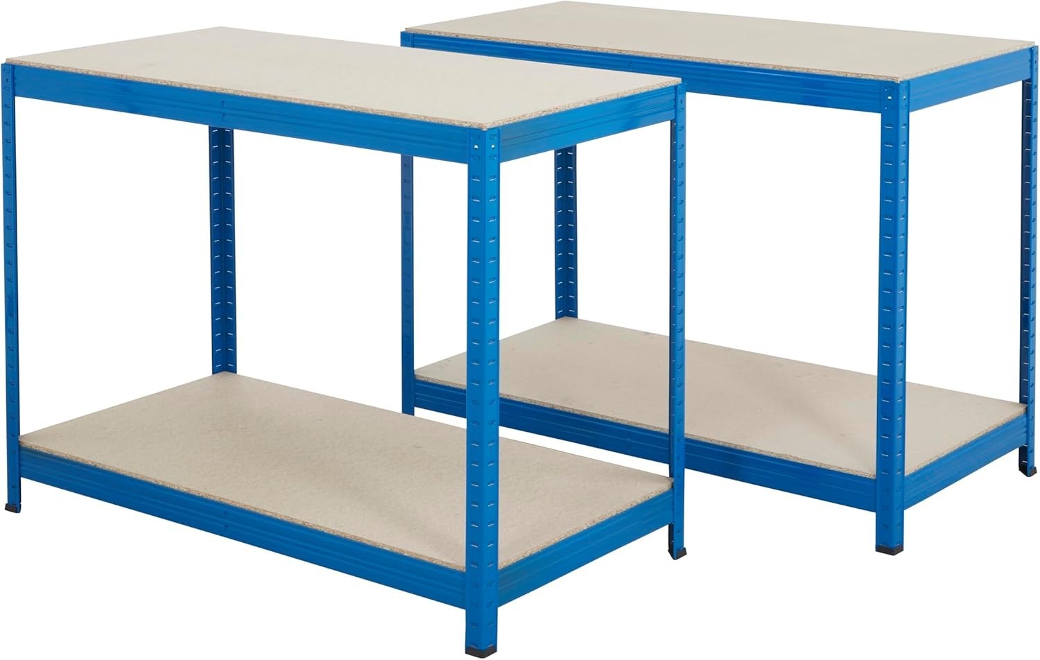 2x Industrial Workbenches 1400mm Wide 300kg Load Each with Adjustable Shelf