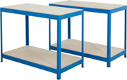 2x Industrial Workbenches 1400mm Wide 300kg Load Each with Adjustable Shelf