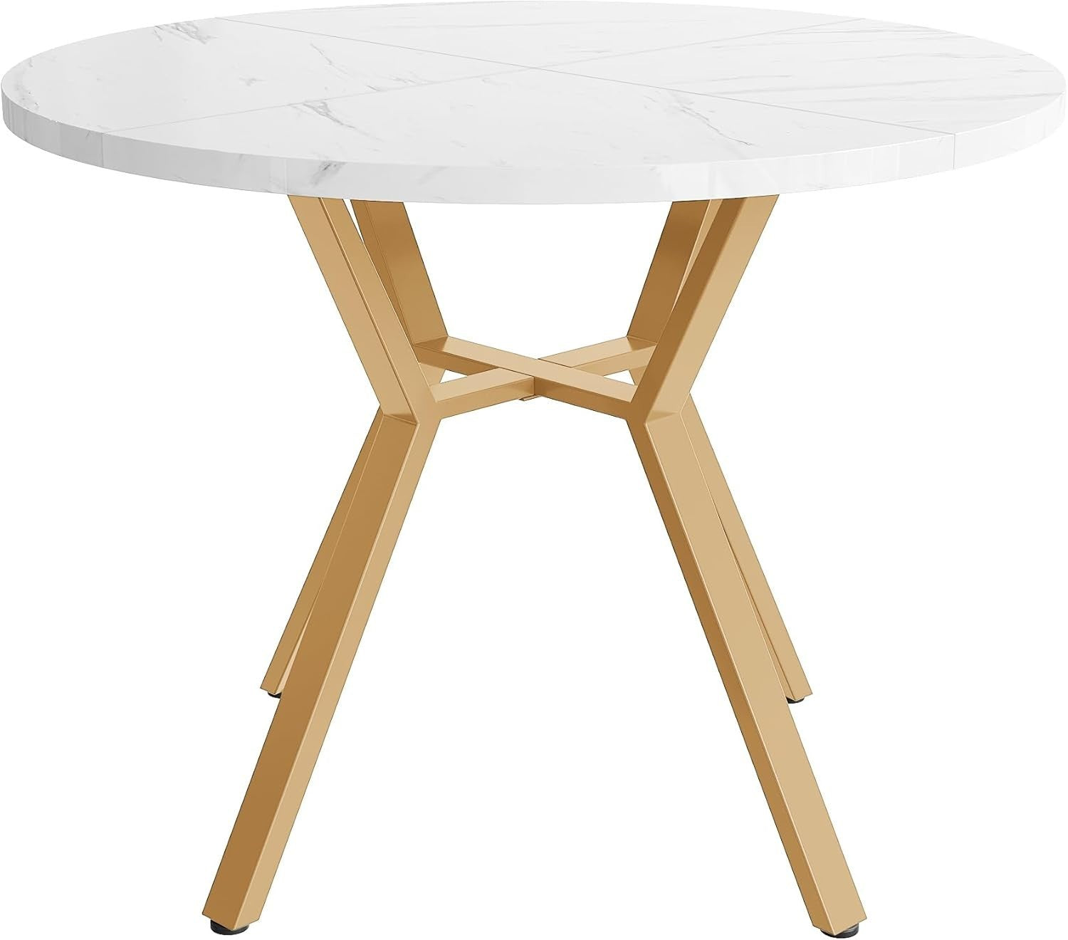Round White Marble Dining Table Gold Legs Modern Small Kitchen 100cm