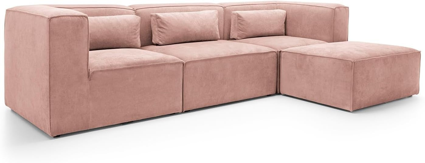 Pink Corner Sofa L Shape | Reversible Modular 3 Seater Sectional Couch