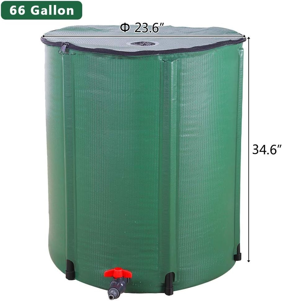 Collapsible 66 Gallon Portable Rain Barrel Water Butt with Tap & Filter Kit
