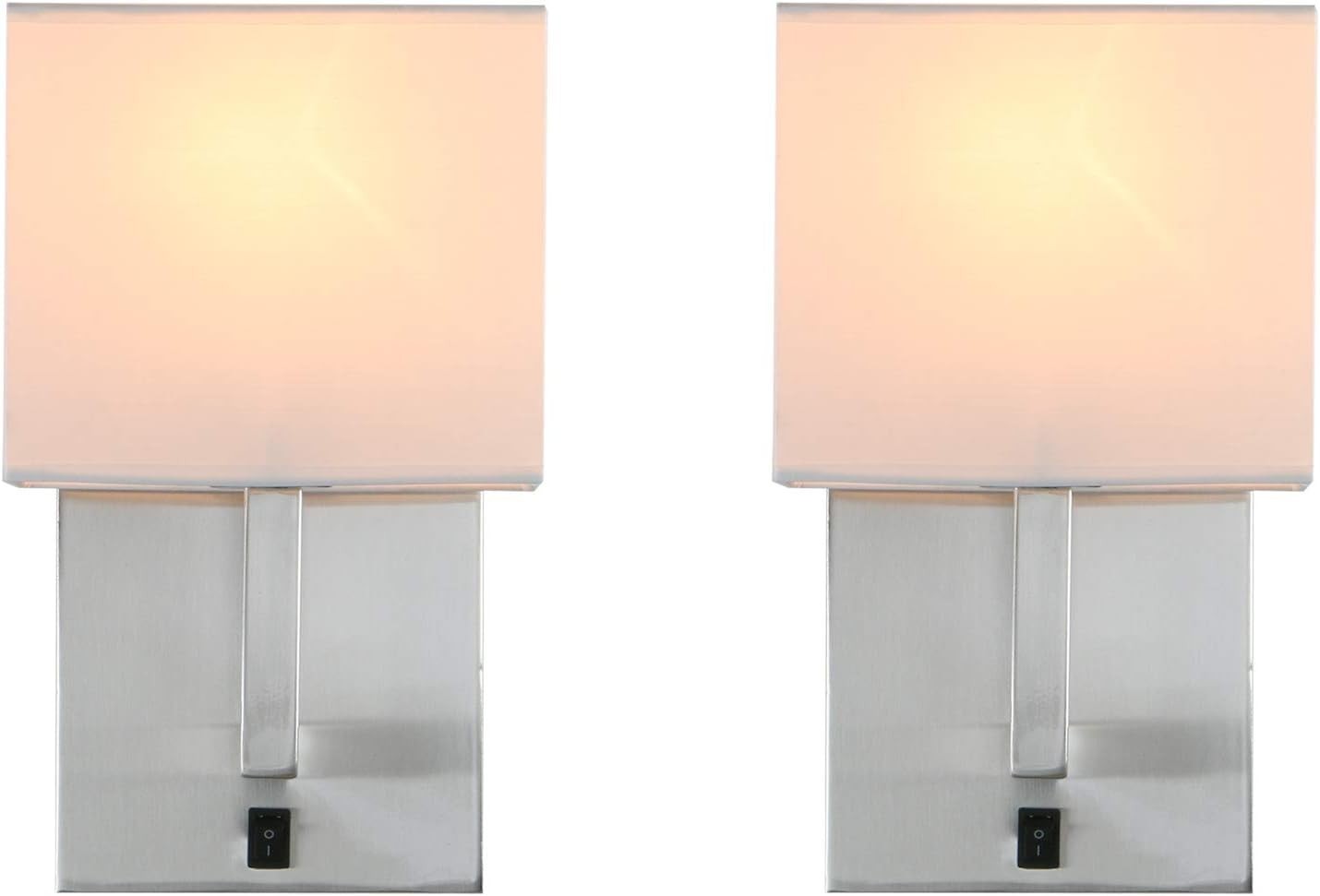 Modern Wall Lights with Switch Linen Shade LED Ready, Warm Glow, E27 Pair