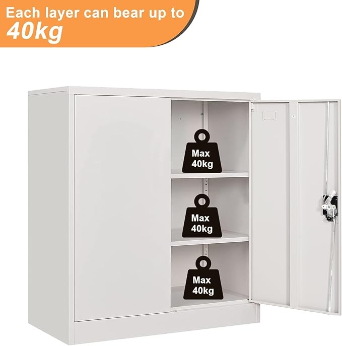 Metal Storage Cabinet with Lock, Adjustable Shelves Cupboard 90CM Office Unit