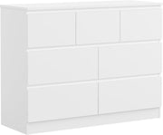 White 7 Drawer Wide Chest of Drawers Modern No Handle Storage 106x80cm