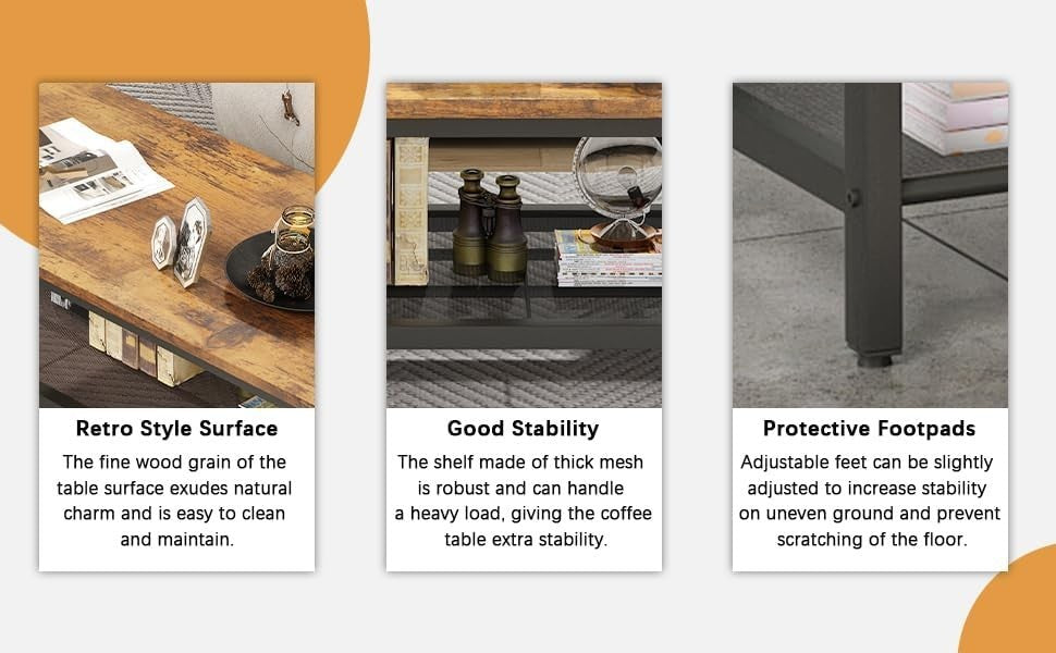 3-Piece Industrial Coffee Table Set – Rustic Wood & Metal Frame, Storage