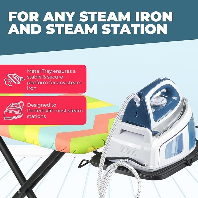 Extra Wide Ironing Board Foldable Stable Steam Station Ready 120x40cm